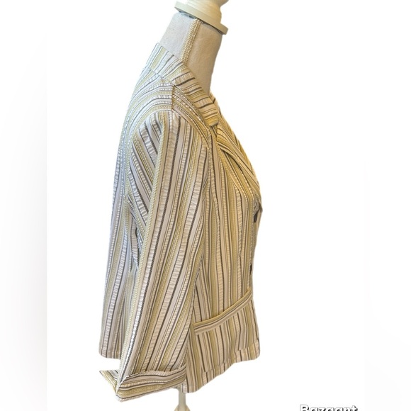 Tanjay Textured Blazer Striped Multicolored Women's Jacket Size 12 Front Pockets - Picture 2 of 4